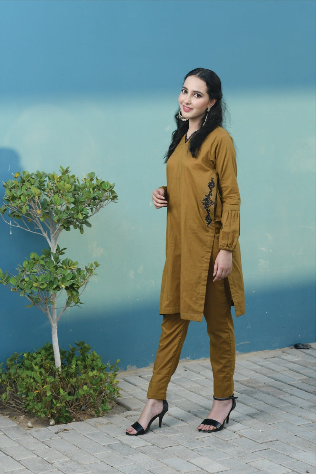 Bareeq Outfits - Embroidered Mustard Cotton – 2 PCS