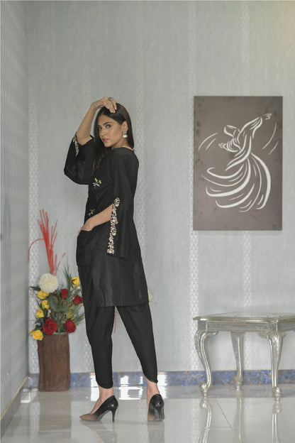 Bareeq Outfits - Black Embroidered Shirt
