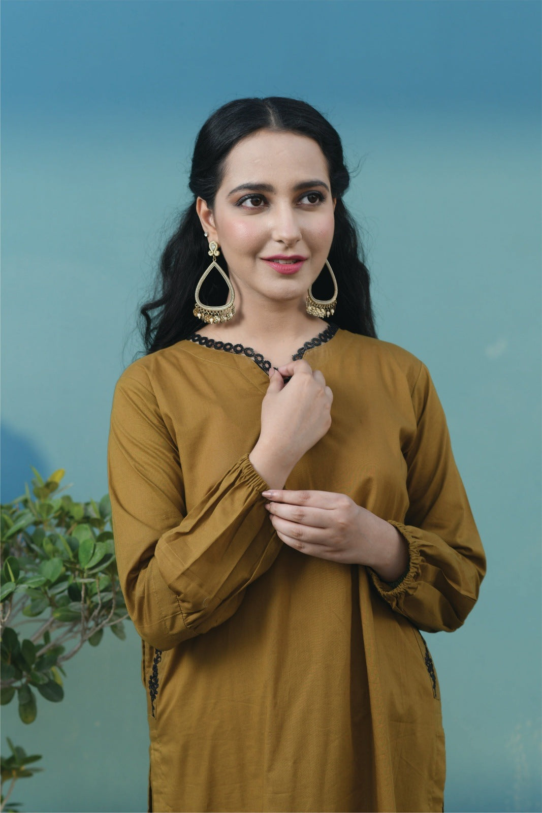 Bareeq Outfits - Embroidered Mustard Cotton – 2 PCS