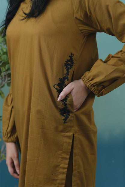 Bareeq Outfits - Embroidered Mustard Cotton – 2 PCS