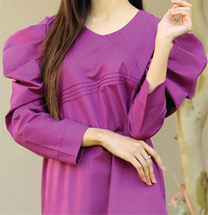 Bareeq Outfits - Purple Solid 2-Pcs Puffy Balloon Sleeves