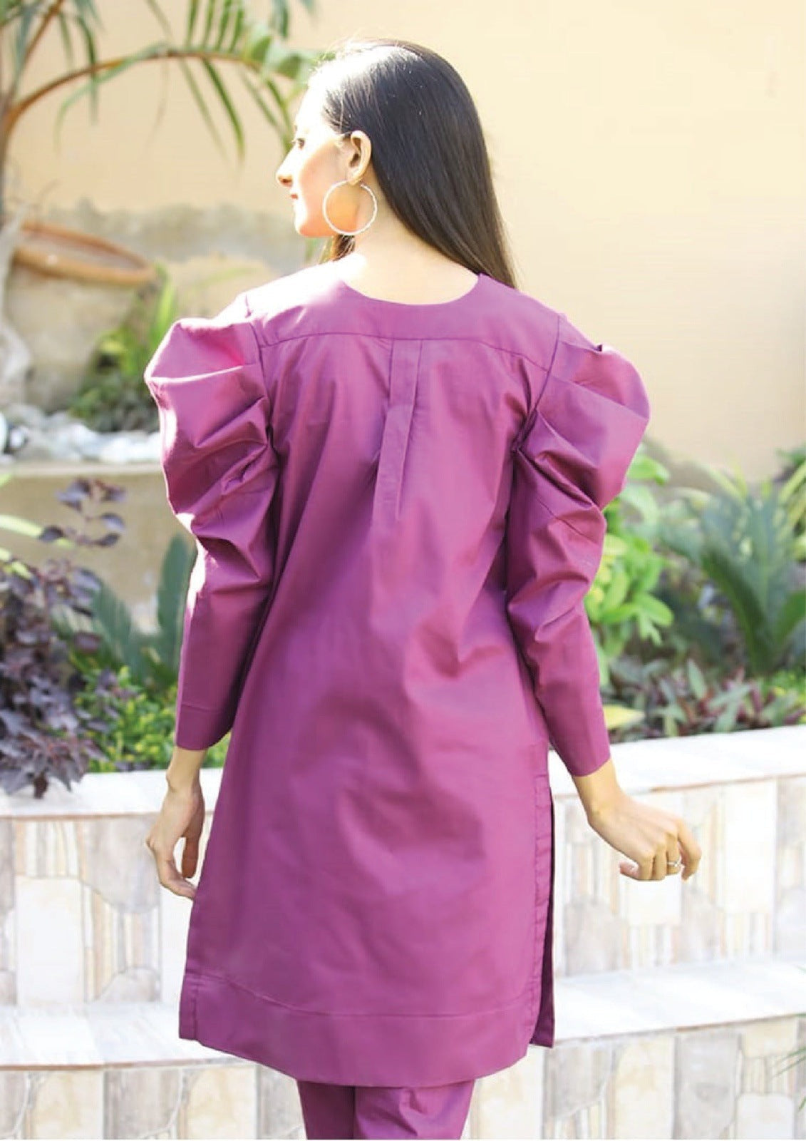 Bareeq Outfits - Purple Solid 2-Pcs Puffy Balloon Sleeves