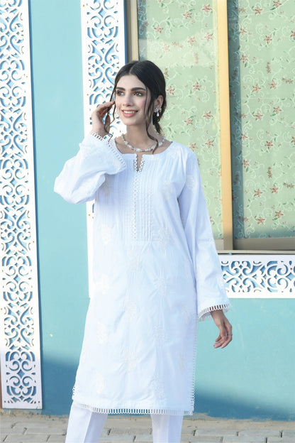 Bareeq Outfits - Pure White Embroidered Shirt