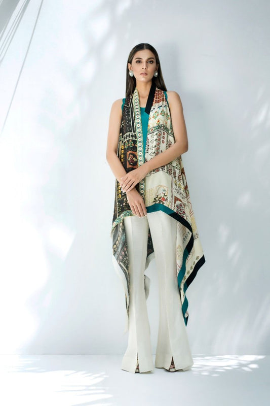 Digitally Printed Crepe Cape With Bootcut trousers