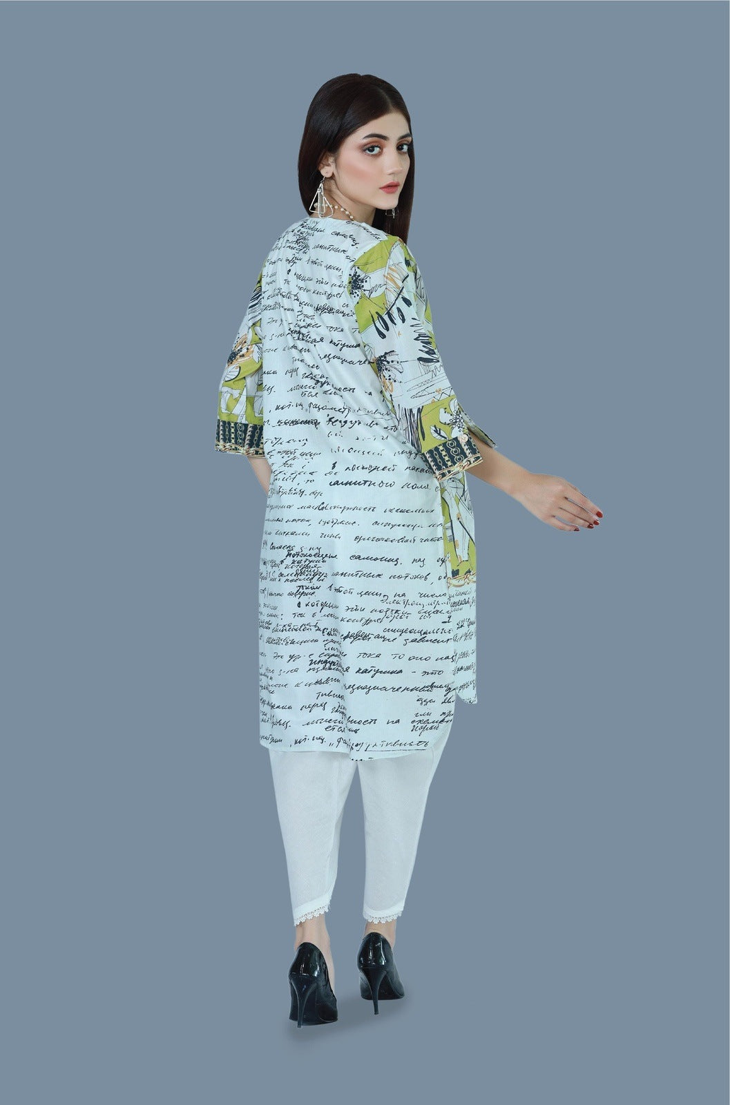 Bareeq Outfits - Speckle Lime Printed Lawn Shirt