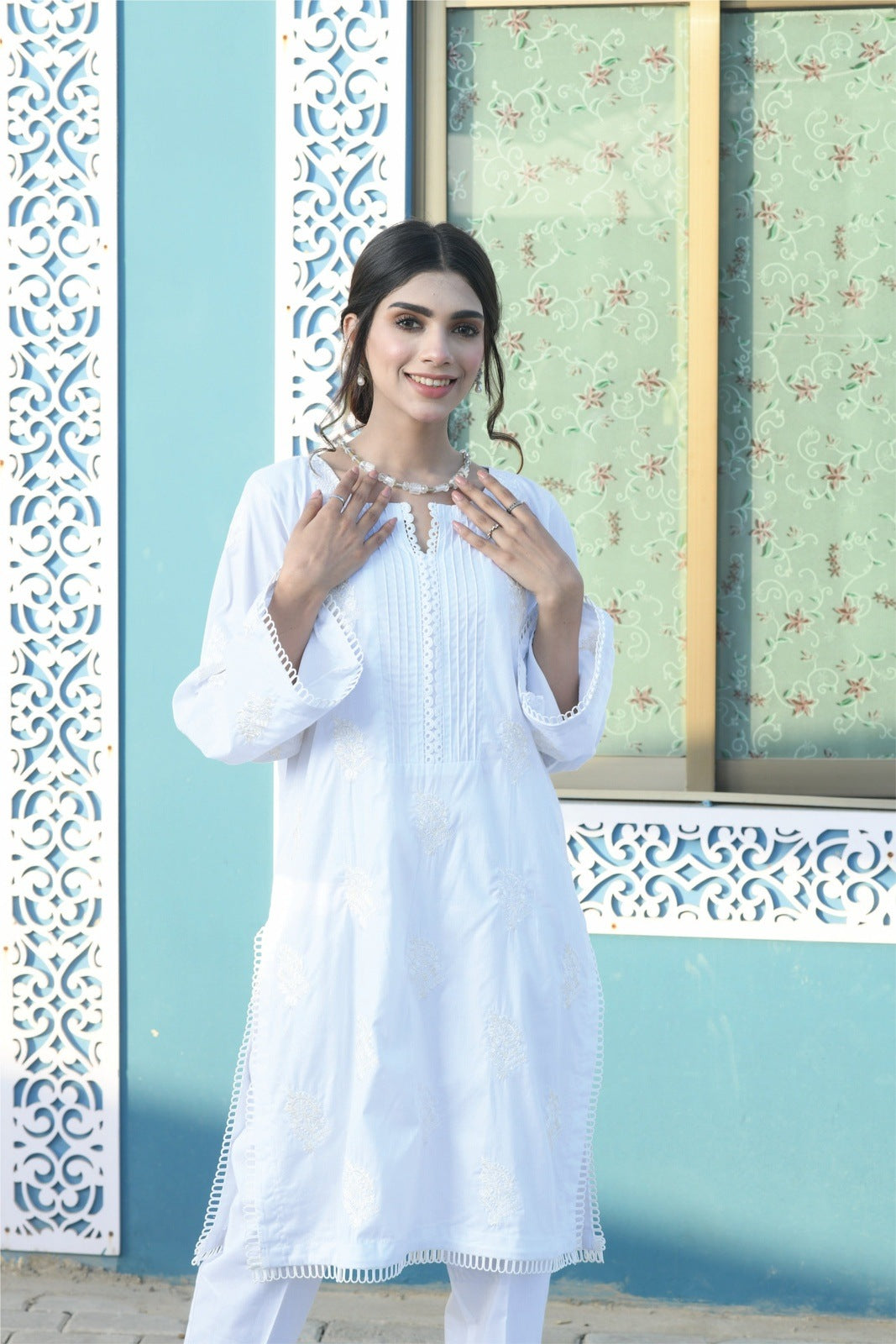 Bareeq Outfits - Pure White Embroidered Shirt