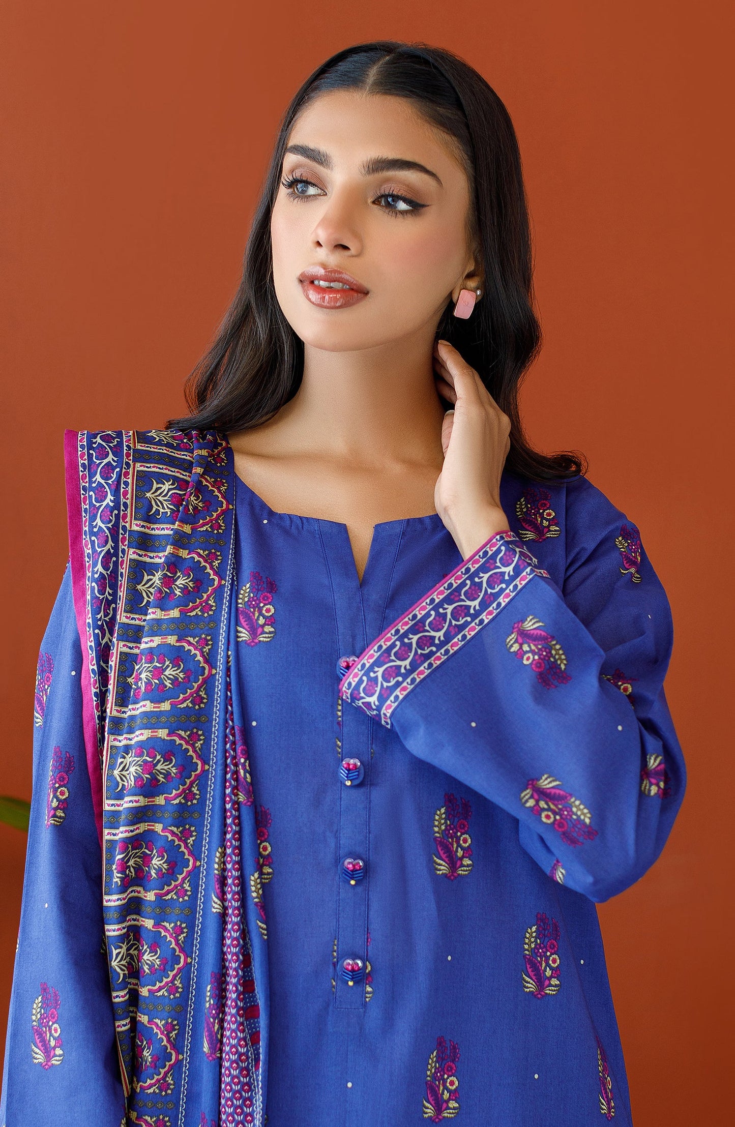 Orient - Stitched 3 Piece Printed Cambric Shirt , Cambric Pant and Lawn Dupatta