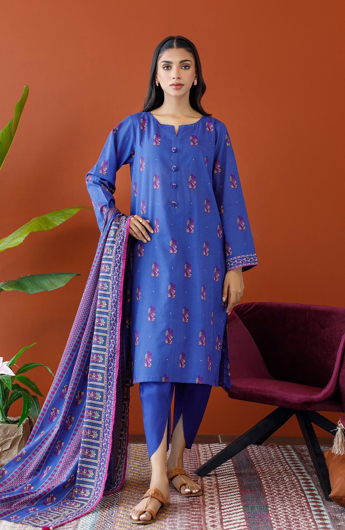 Orient - Unstitched 3 Piece Printed Cambric Shirt , Cambric Pant and Lawn Dupatta