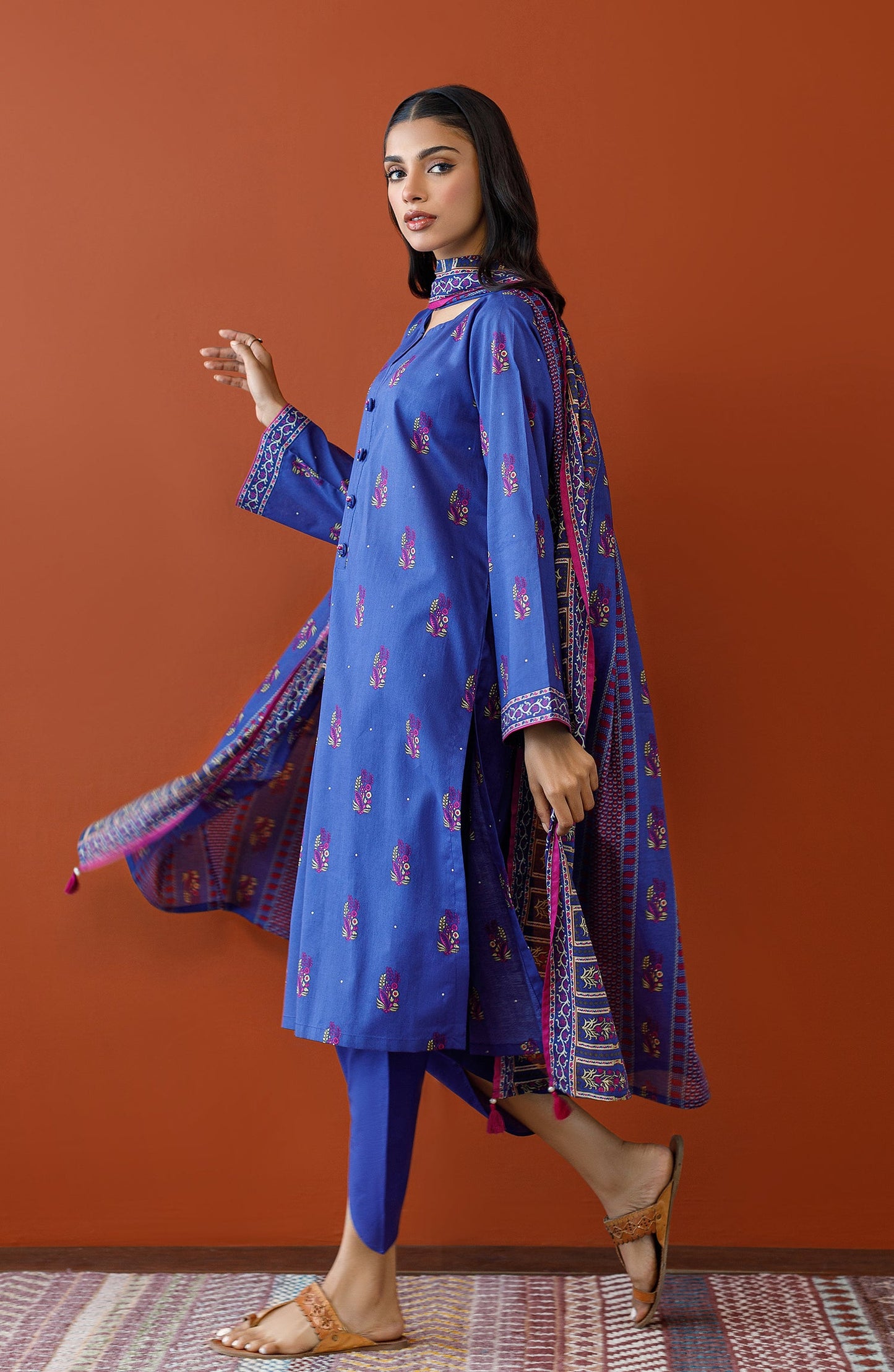 Orient - Stitched 3 Piece Printed Cambric Shirt , Cambric Pant and Lawn Dupatta
