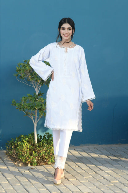 Bareeq Outfits - Pure White Embroidered Shirt
