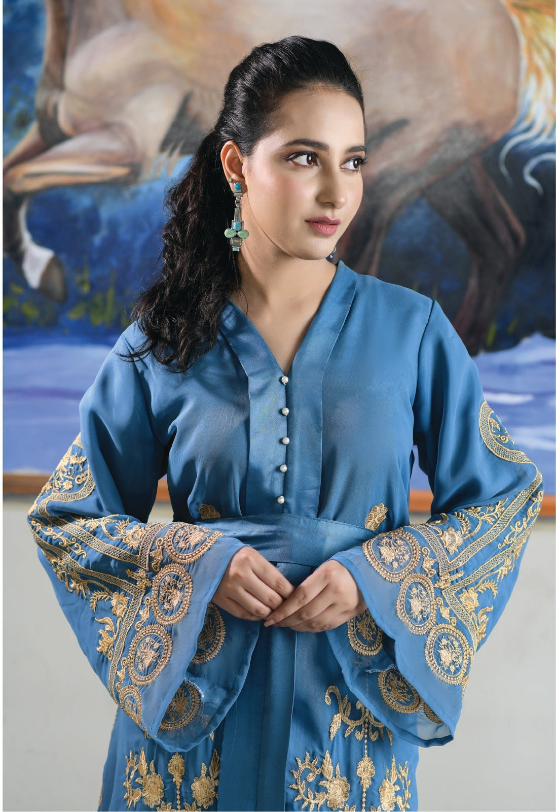 Bareeq Outfits - Olympic Blue Fully Embroidered Maxi