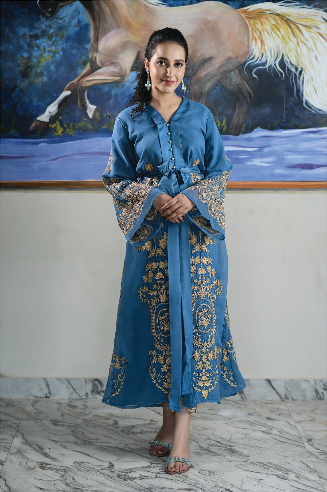 Bareeq Outfits - Olympic Blue Fully Embroidered Maxi