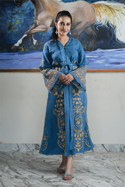 Bareeq Outfits - Olympic Blue Fully Embroidered Maxi