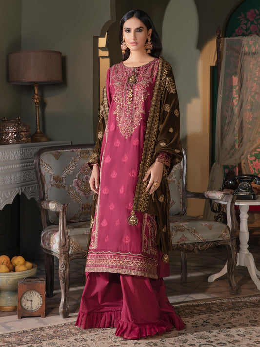 Limelight - 3 Piece Satin Suit-Embroidered(Unstitched)