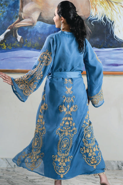 Bareeq Outfits - Olympic Blue Fully Embroidered Maxi