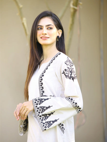 Bareeq Outfits - Off-White Embroidered Shirt