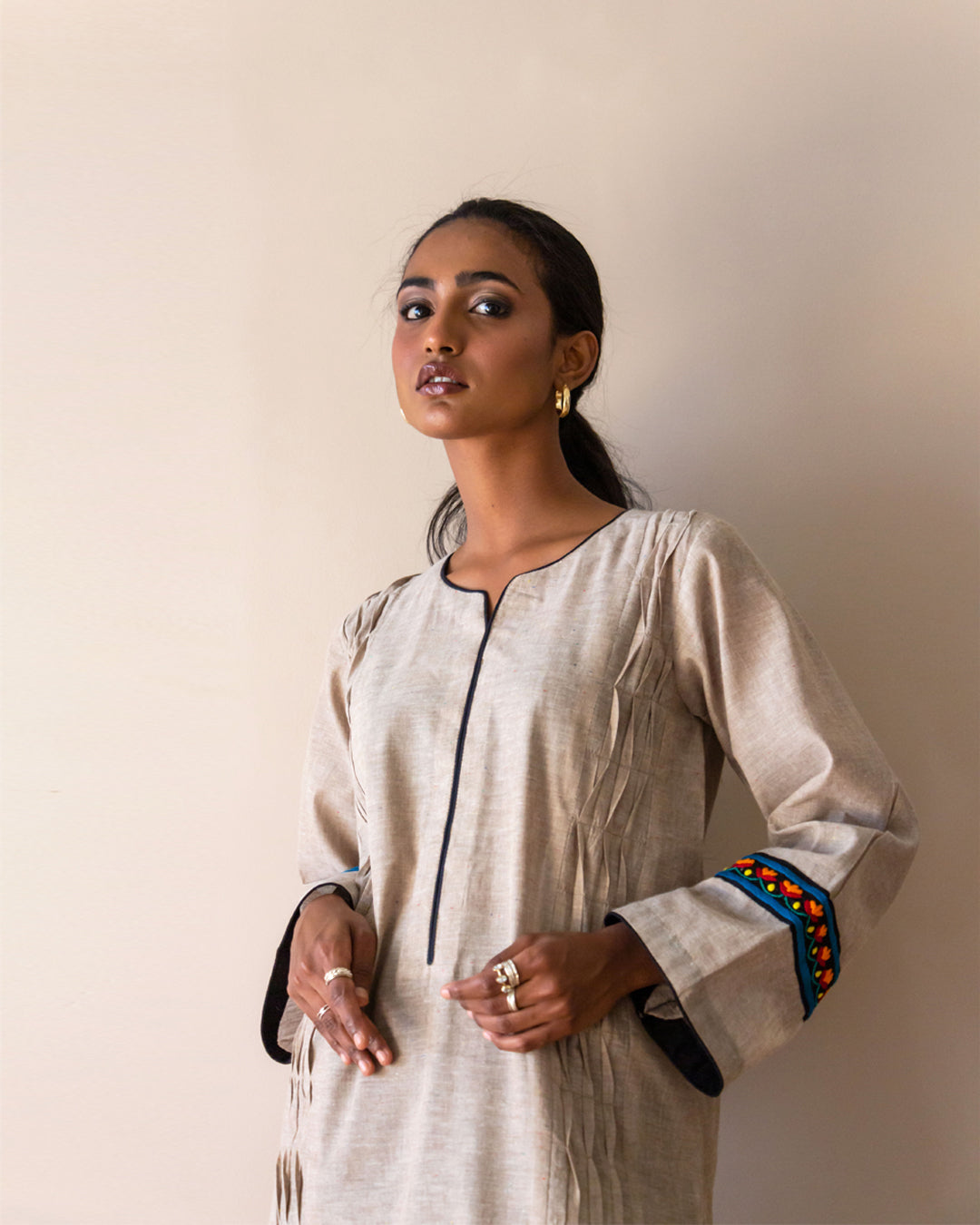 Ayesha Naveed - Beige hand embroidered kameez