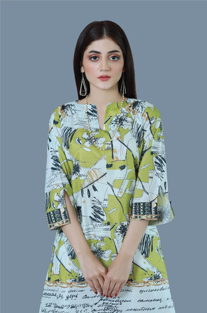 Bareeq Outfits - Speckle Lime Printed Lawn Shirt