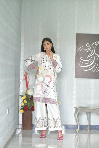 Bareeq Outfits - White Embroidered Shirt