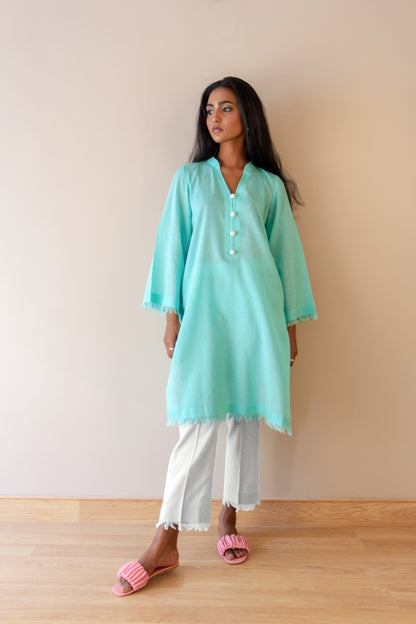 Ayesha Naveed - Blue frayed set