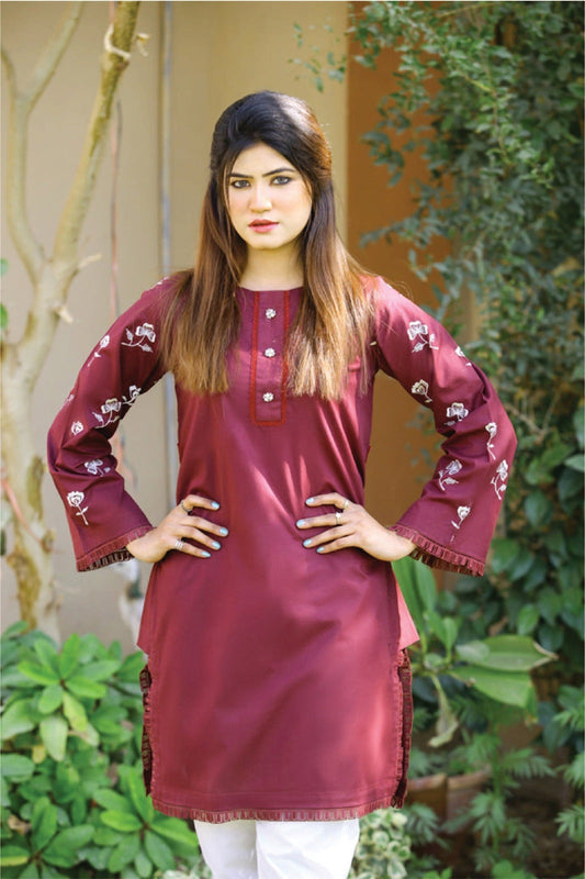 Bareeq Outfits - Maroon Shirt Fully Embroidered Shirt