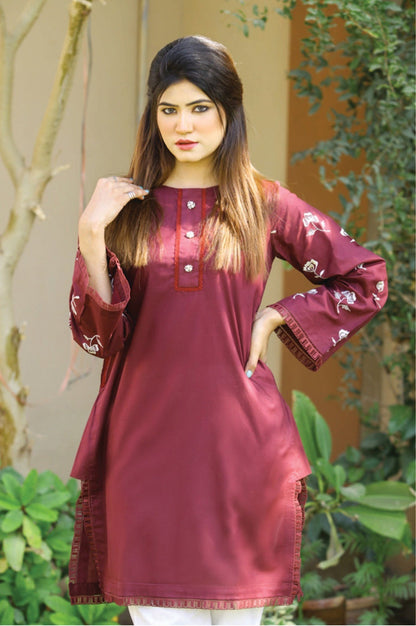 Bareeq Outfits - Maroon Shirt Fully Embroidered Shirt