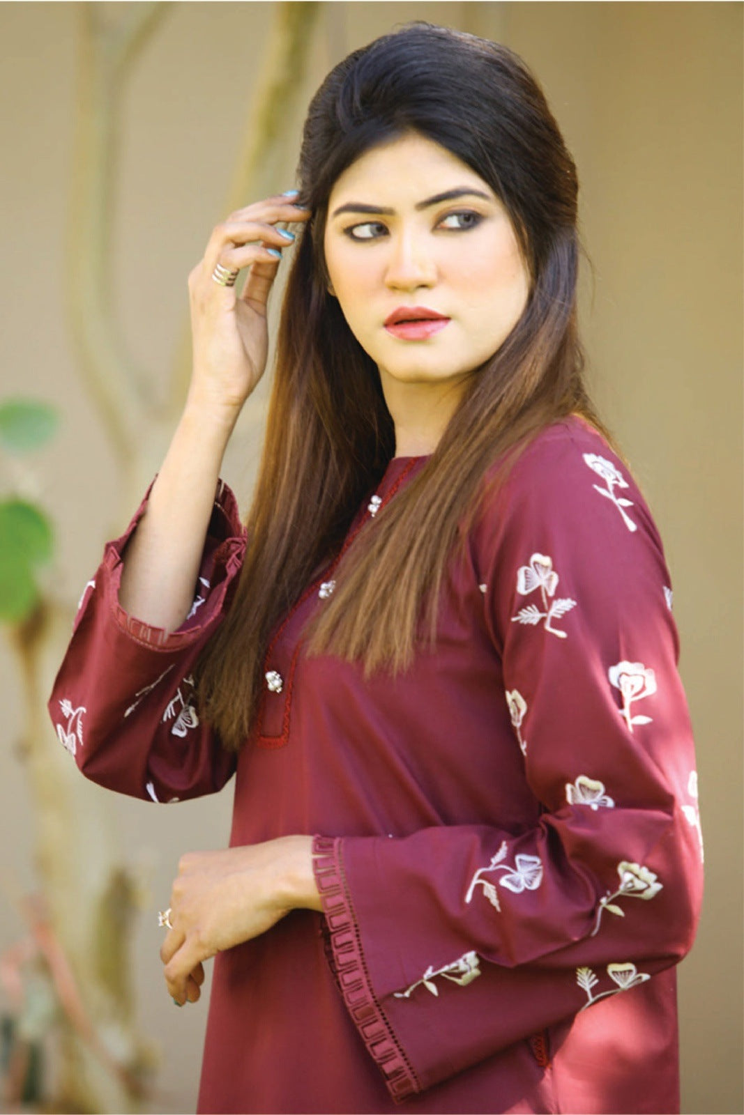 Bareeq Outfits - Maroon Shirt Fully Embroidered Shirt