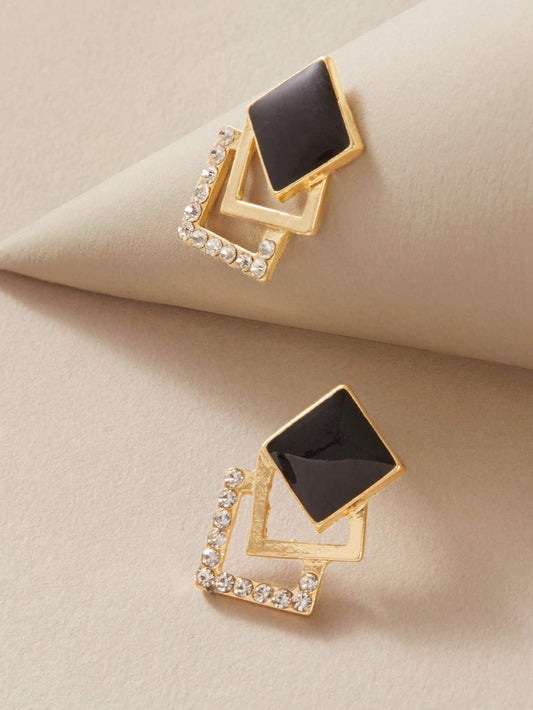 Bustangi - Shein- 1pair Rhinestone Decor Geometric Stud Earrings