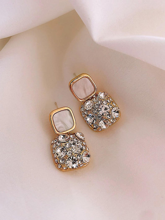 Bustangi - Shein- Rhinestone Geo Decor Earrings White