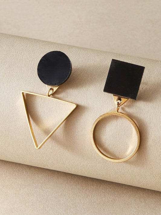 Bustangi - Shein- 1pair Geometric Charm Mismatched Drop Earrings