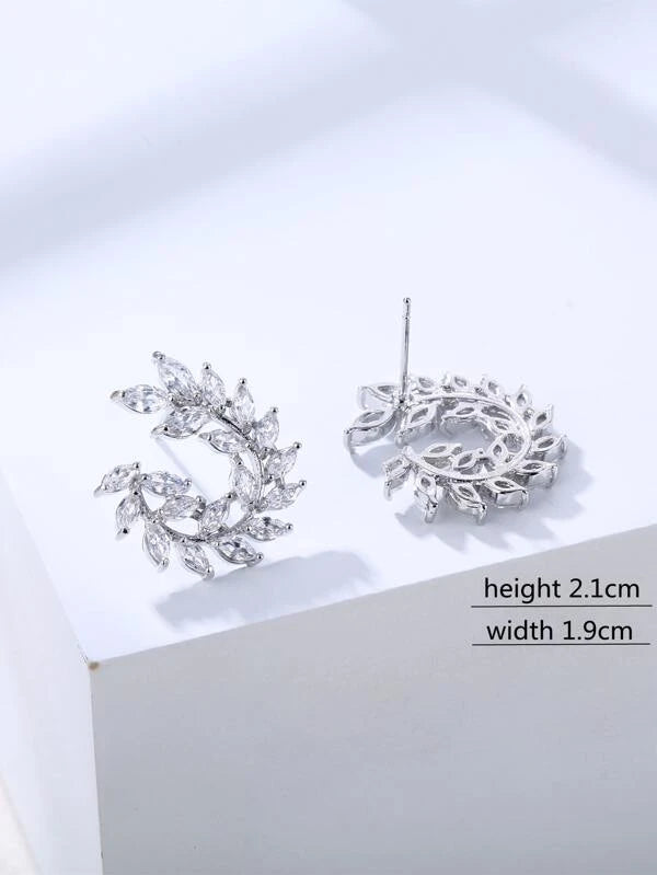 Bustangi - Shein - Cubic Zirconia Leaf Stud Earrings