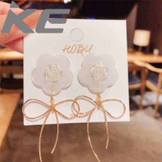 Bustangi - Shein- Silver Needle Oversized Bow Flower Earrings