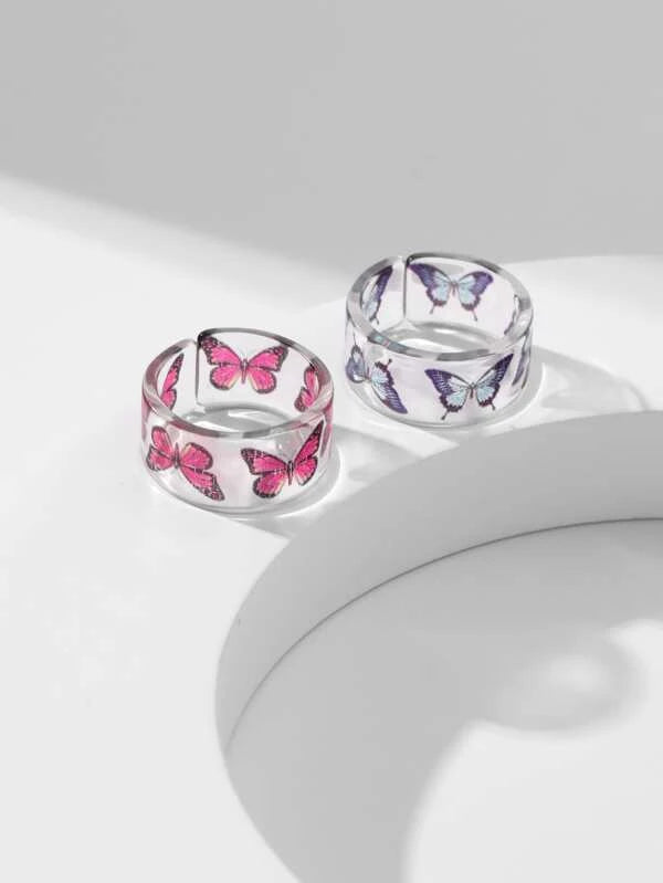 Bustangi - Shein - Butterfly Graphic Open Ring 2 Pcs
