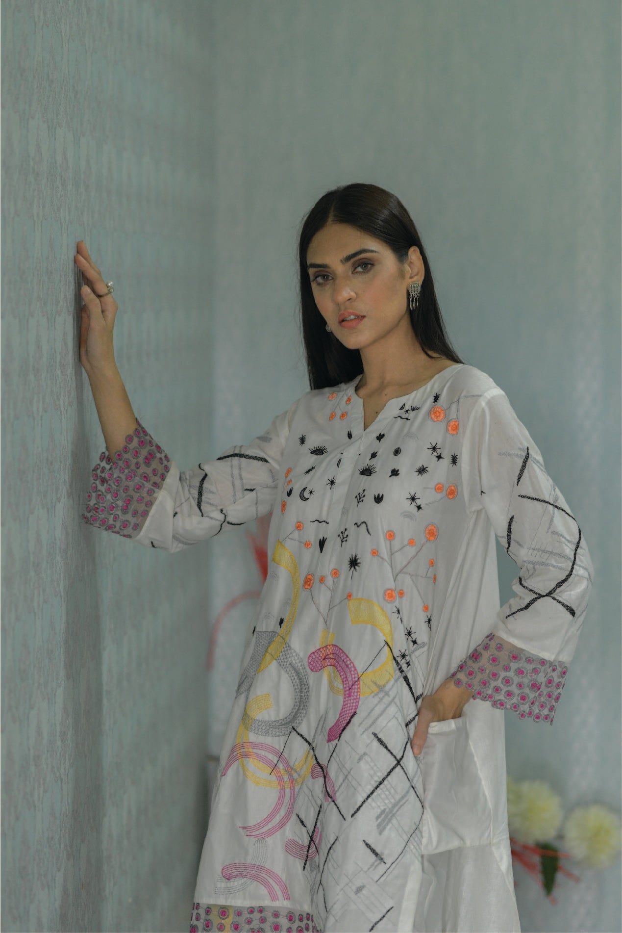 Bareeq Outfits - White Embroidered Shirt