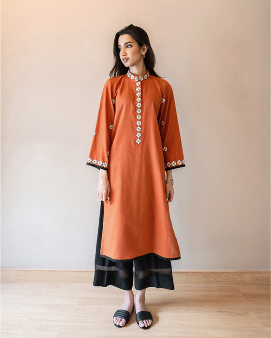 Ayesha Naveed - Rust hand embroidered kameez