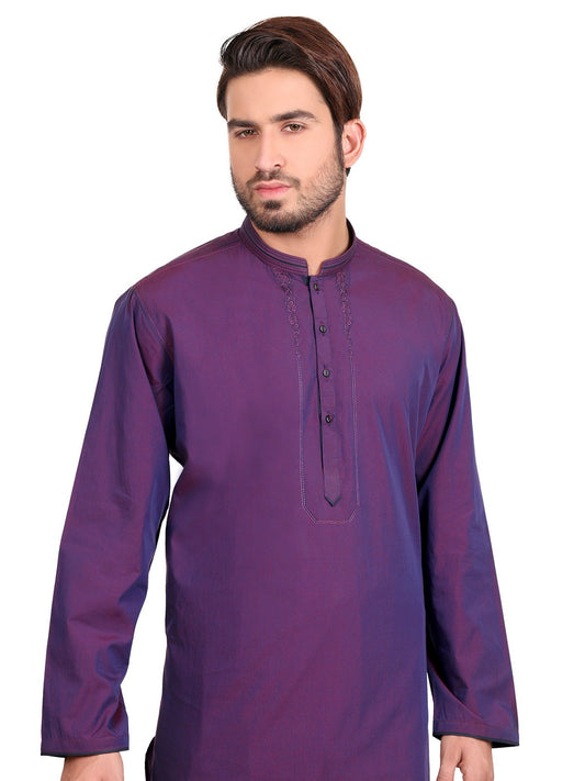 Edenrobe - Men's Purple Kurta Shalwar - 40275-S Mens Shalwar Suit