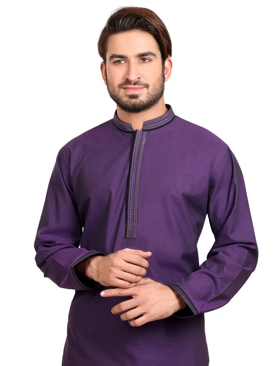 Edenrobe - Men's Purple Kurta Shalwar - 40277-S Mens Shalwar Suit