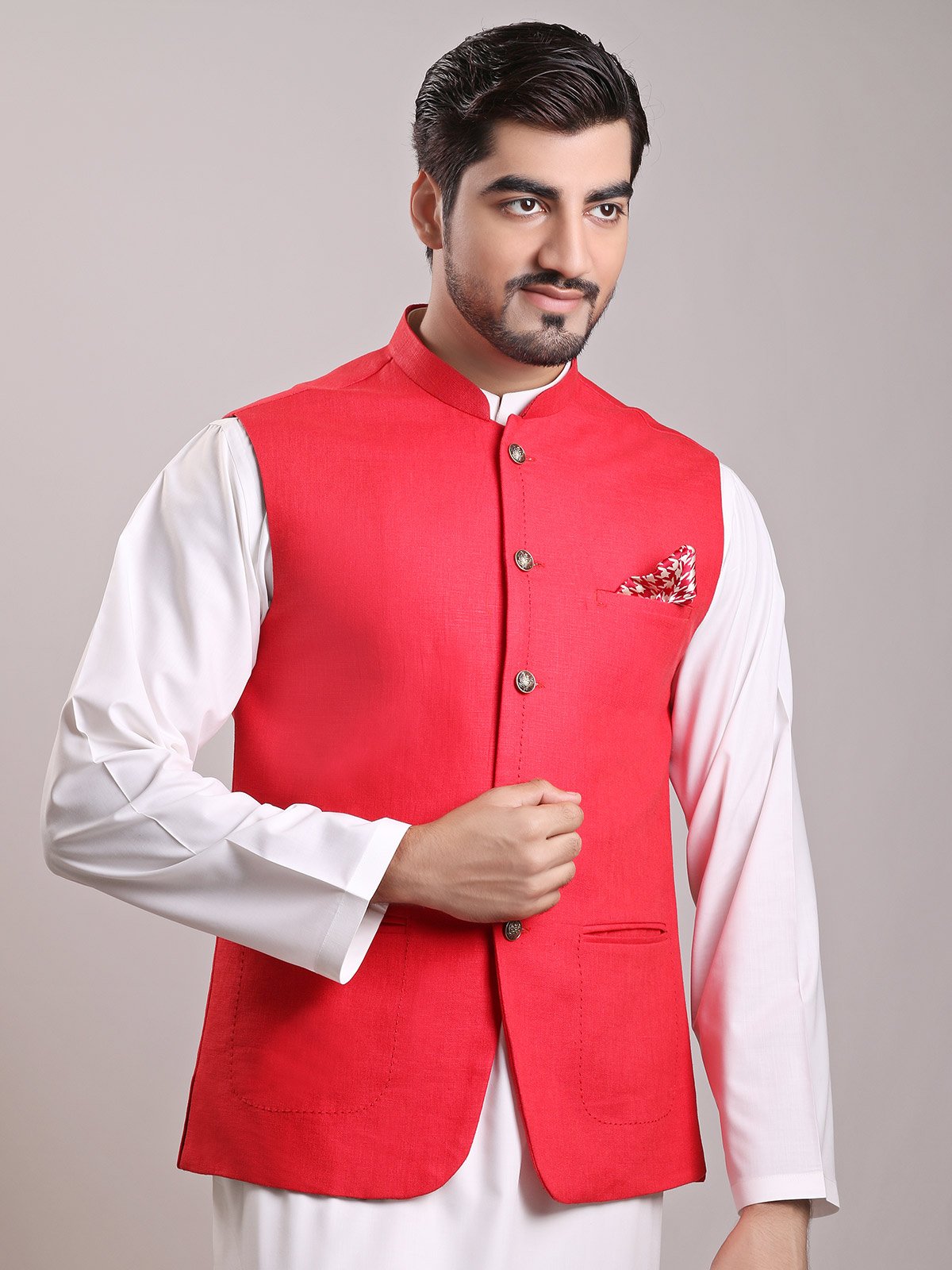 Edenrobe - Men's Red Waist Coat - 35540-L Mens Waist Coat