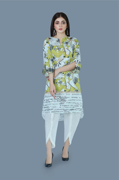 Bareeq Outfits - Speckle Lime Printed Lawn Shirt