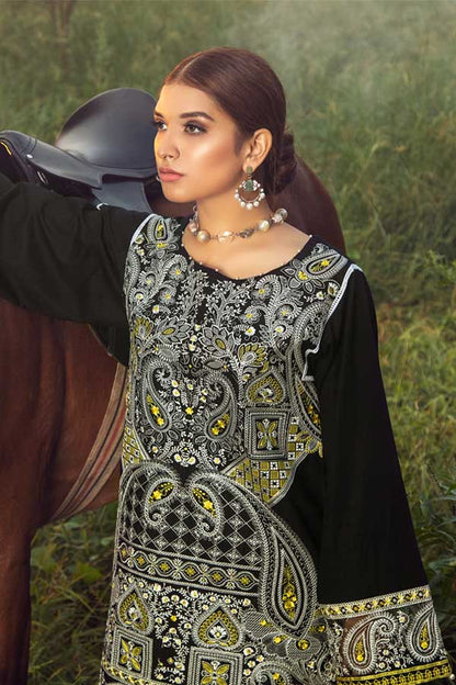 Adan's Libas - Deceitful Black - Premium Embroidered Jacquard Unstiched Lawn Kurti