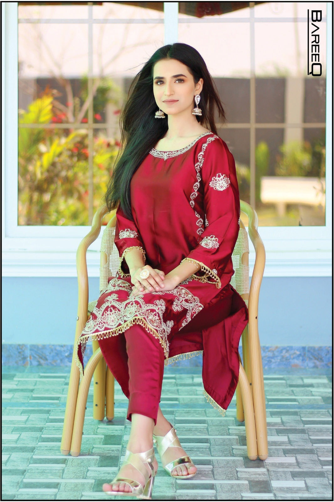 Bareeq Outfits - Embroidered Maroon Shamoze-Silk 3-PCS