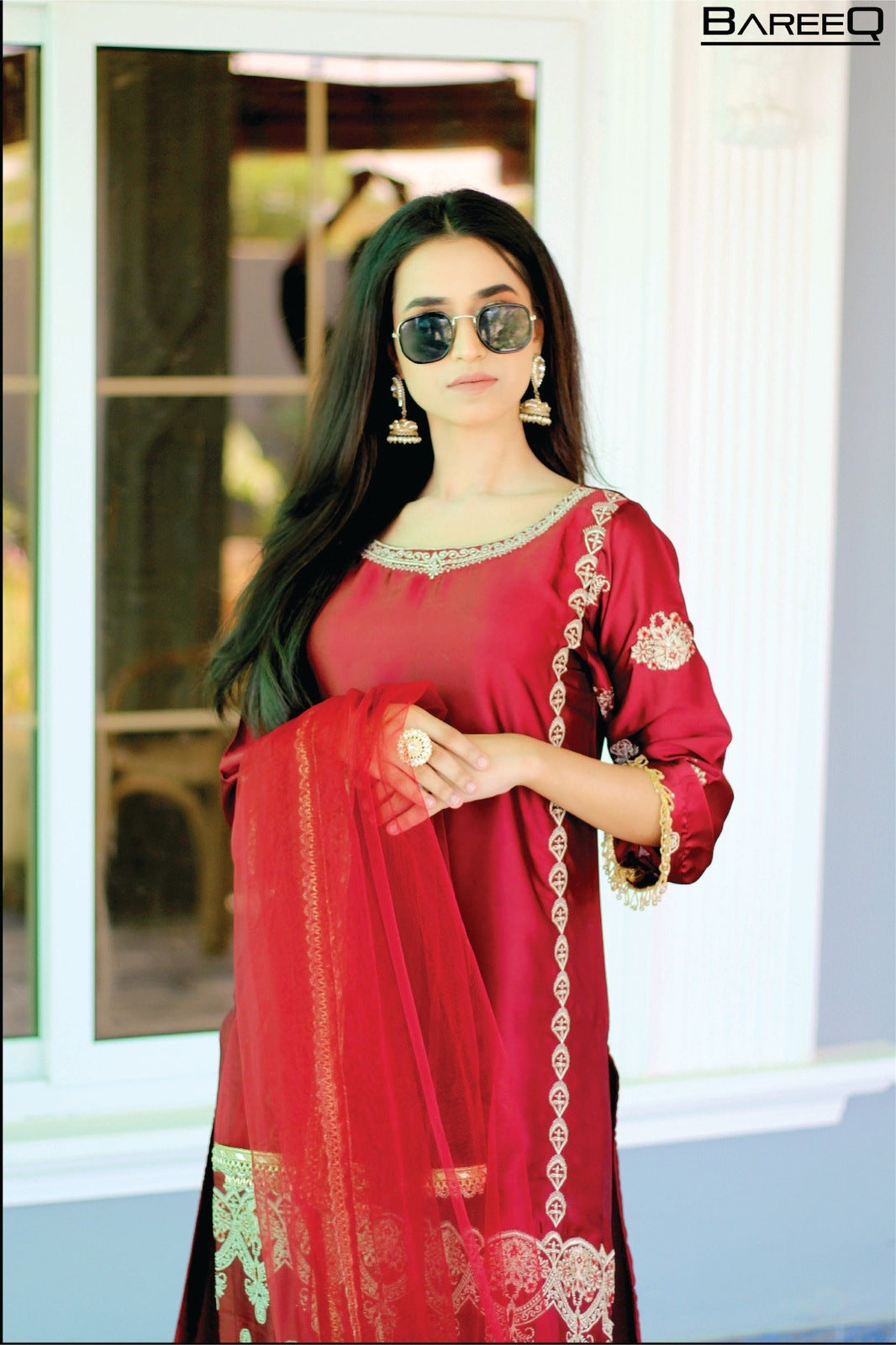 Bareeq Outfits - Embroidered Maroon Shamoze-Silk 3-PCS