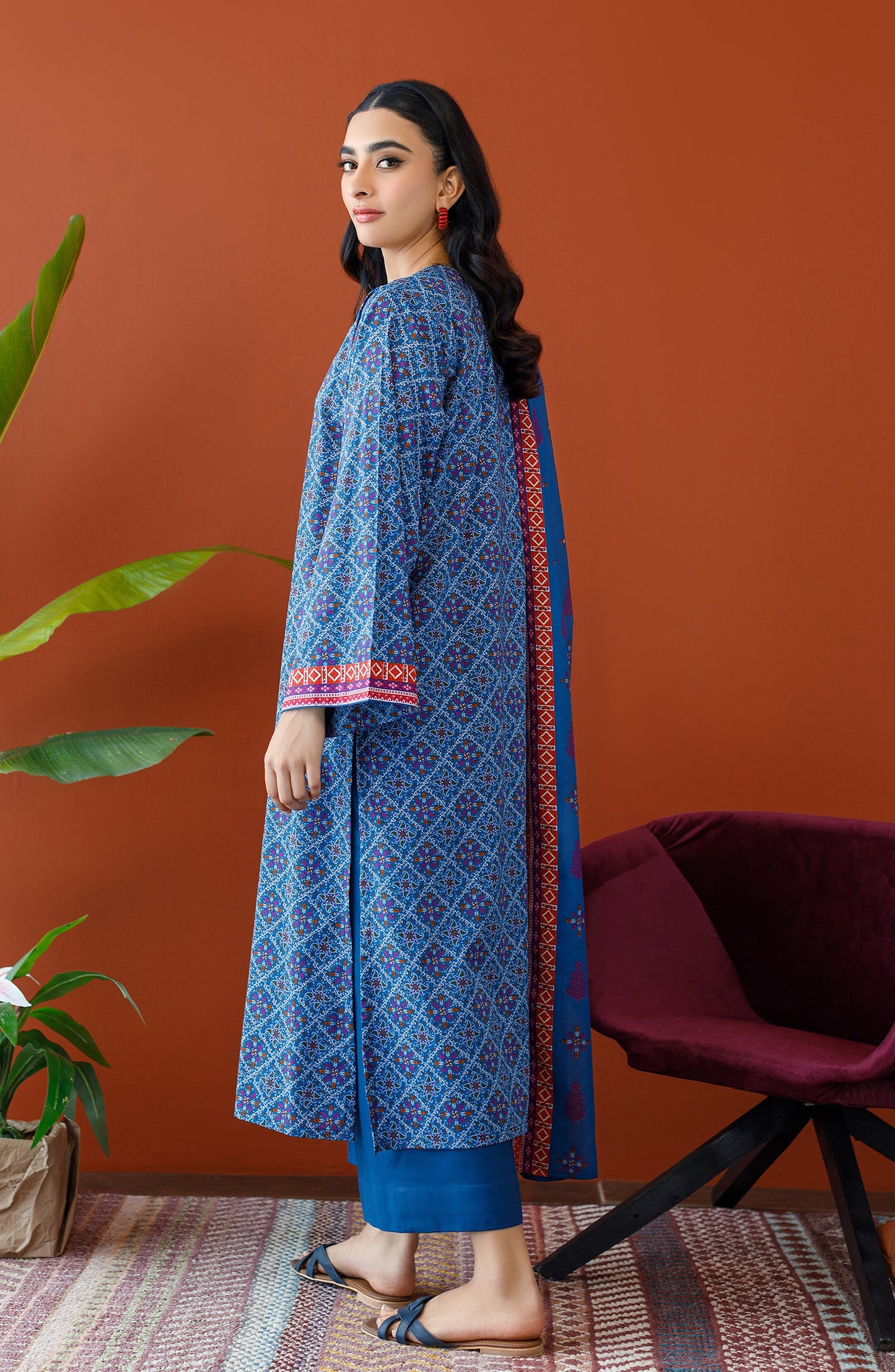 Orient - Stitched 3 Piece Printed Cambric Shirt , Cambric Pant and Lawn Dupatta