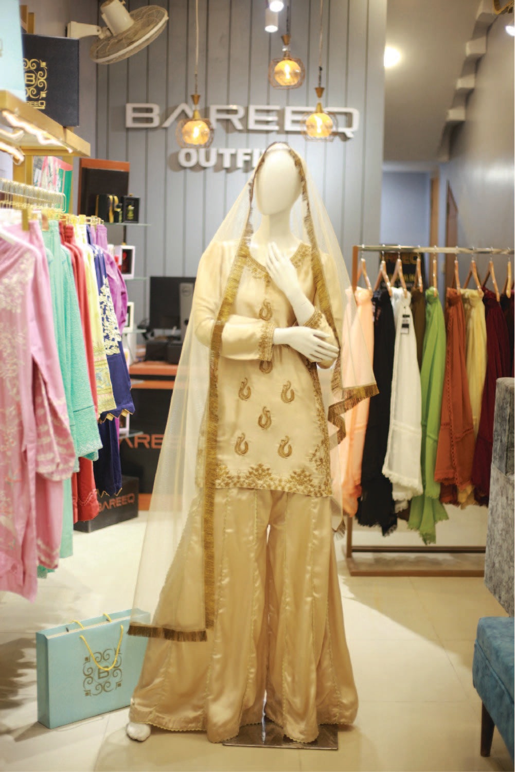 Bareeq Outfits - Gold Poise Embroidered Silk Dress 3-Piece