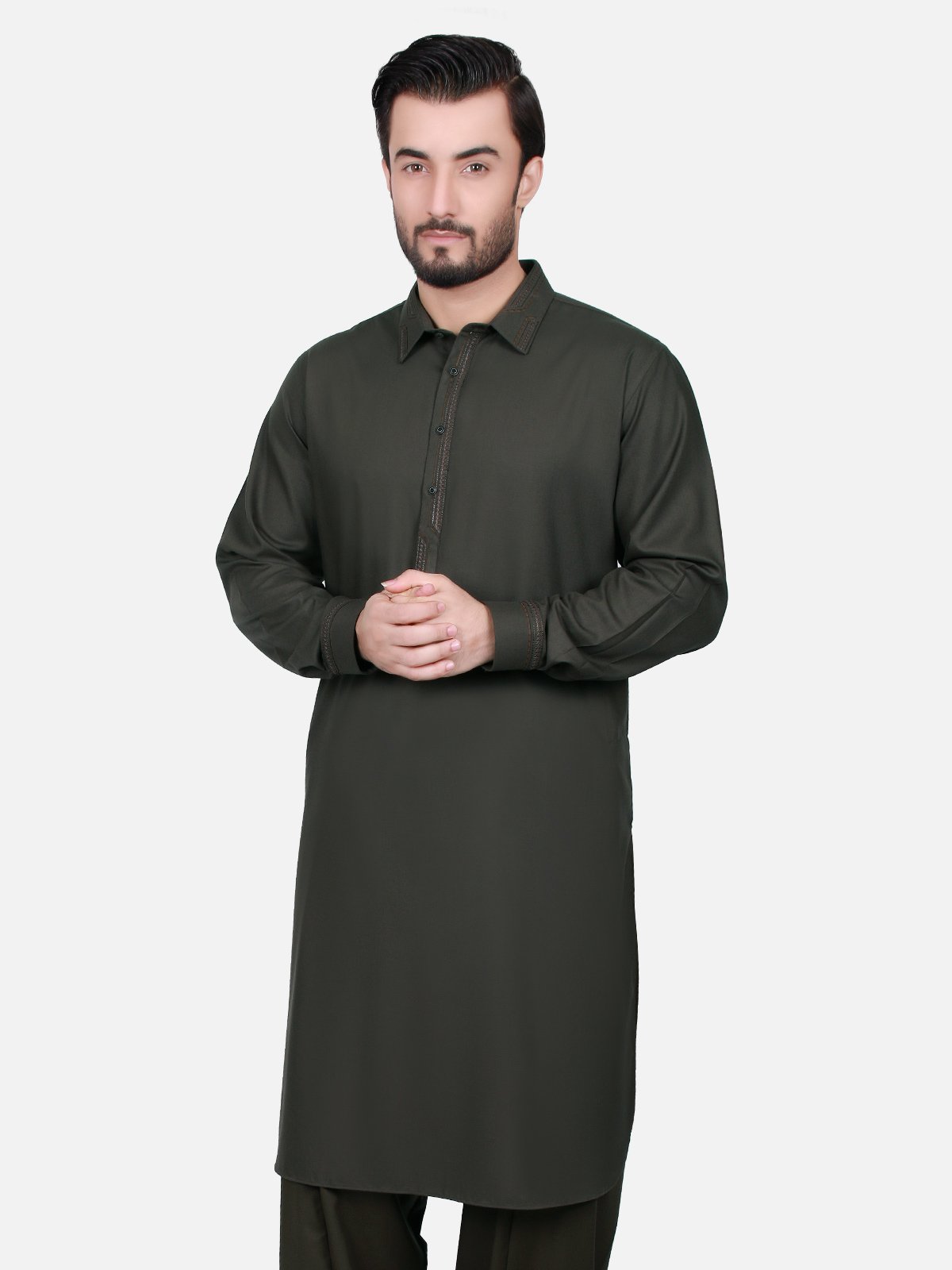 Edenrobe - Men's Green Kurta Shalwar - EMTKS17W-40551