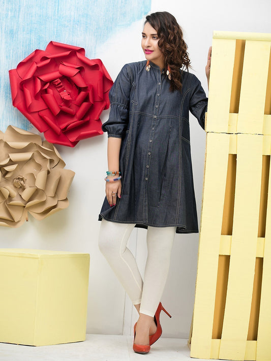 Edenrobe - Pret 1Pc Printed Blue Shirt - ELTK17-66216