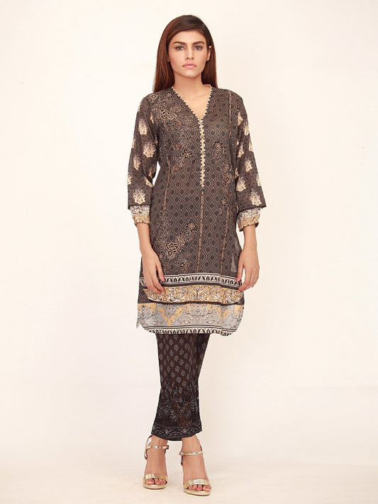 Edenrobe - Pret 1Pc Embroidered Charcoal Shirt - ELTKE17-66098