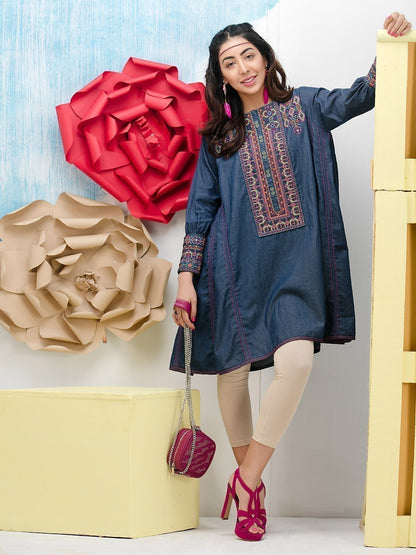 Edenrobe - Pret 1Pc Embroidered Blue Shirt - ELTKE17-66197