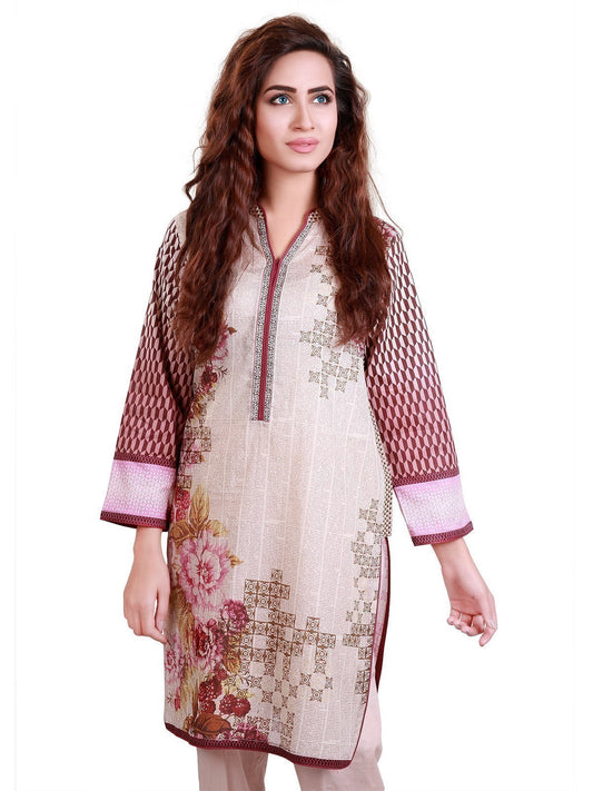 Edenrobe - Pret 1Pc Printed Brown Shirt - ELTKP17-66140