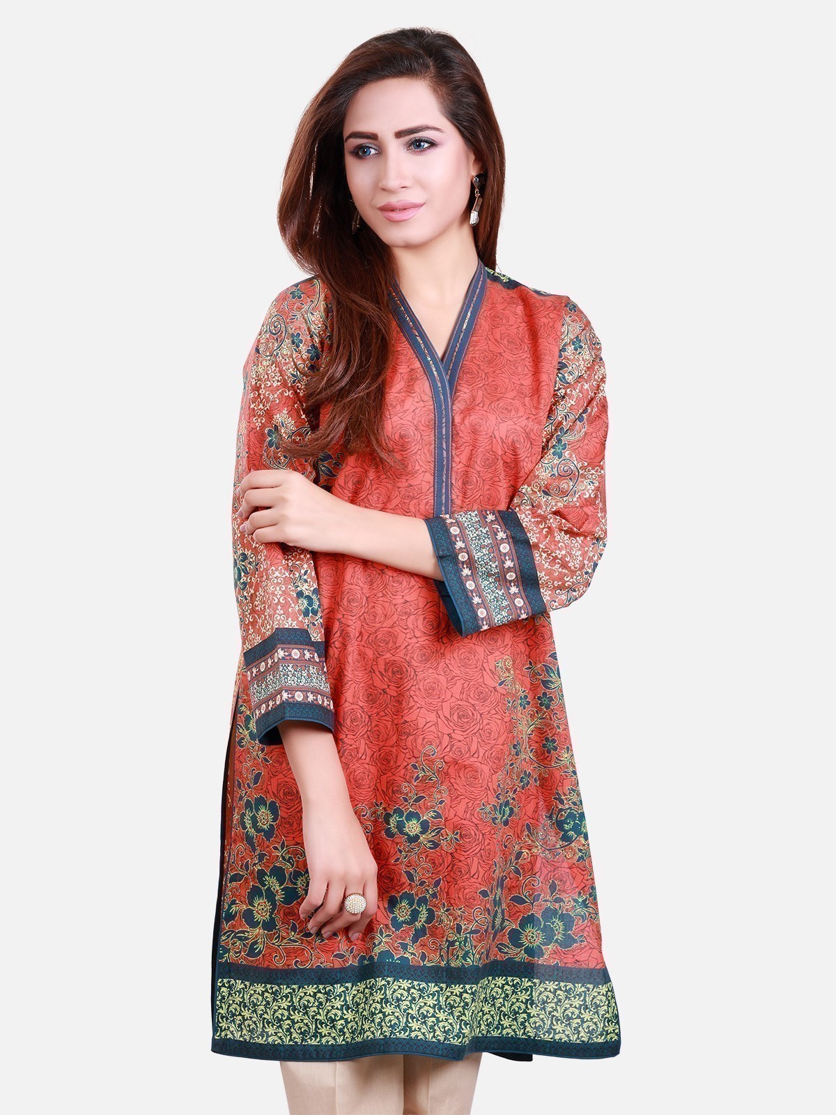 Edenrobe - Pret 1Pc Printed Rust Shirt - ELTKP17-66155
